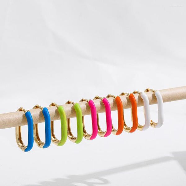 Çember Küpeler Parlak Neon Altın Emaye - U şeklinde zincir bağlantı Pembe ve Huggie Kadınlar için Y2K Aksesuarları