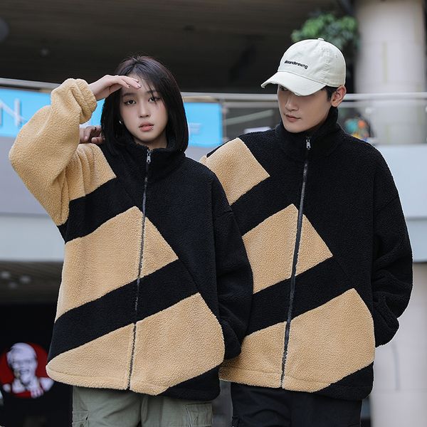 Männer und Frauen schwarz-weißer Wollpullover mit Reißverschlussmantel lässige Modedesignerjacke Paare 2023 neuer Mantel S-5XL
