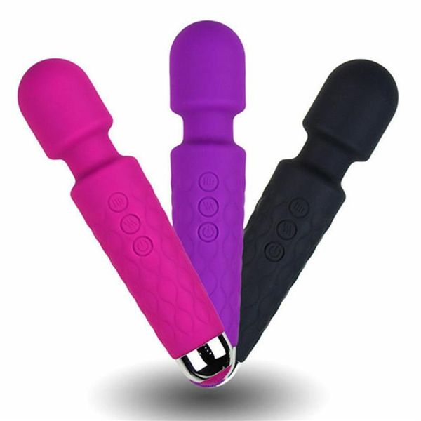 Massageador de varinha de silicone multivelocidade vibrador de corpo inteiro mágico à prova d'água USB recarregável201C