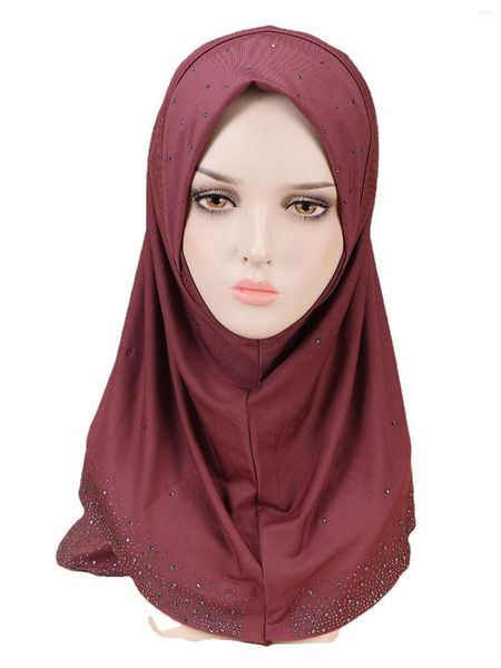 Roupas étnicas Senhoras Headscarf Red Bottoming Cap Elegante Cor Sólida Carimbo Diamante Simples Conjunto Cabeça Pequeno Xale