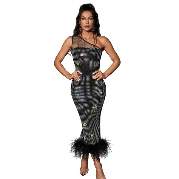 Última sereia encantadora dos vestidos de noiva preto em penas brilhantes um ombro sexy bling vestidos de noiva novas lantejoulas mamãe mamãe casal convidado 403