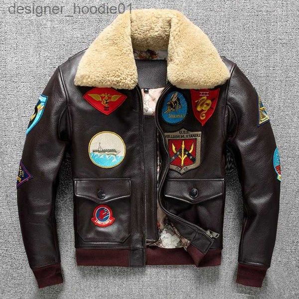 Männer Pelz Kunstpelz Männer Jacken Herbst Und Winter Kuh Haut G1 Flug Leder Jacke Plus Größe Top Gun für Männer L230913