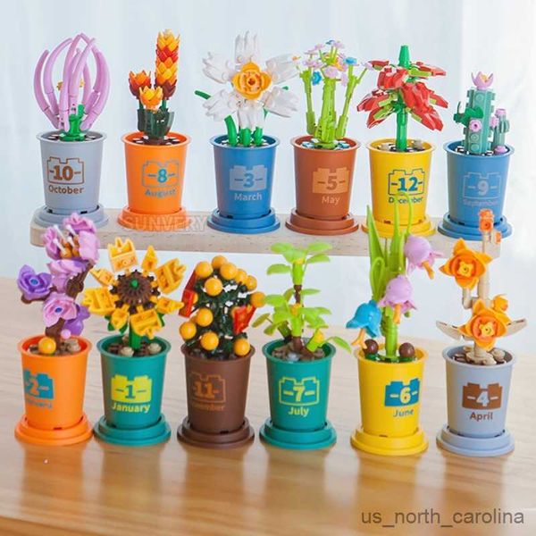 Blocos de Flores em Vaso Copo Presente Girassol Margarida Eterna Buquê de Flores Mês Meninas Montadas Bloco de Construção Decoração de Mesa Brinquedos R230913