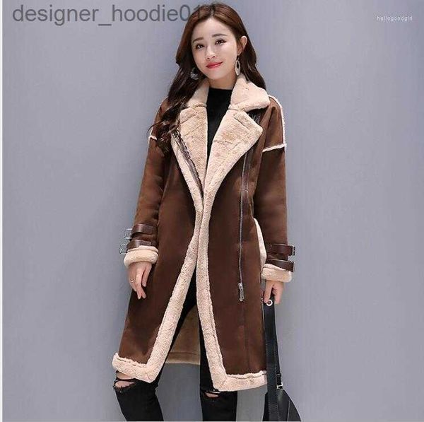 Pele masculina pele sintética feminina pele de cordeiro casaco de lã feminino médio longo grosso quente shearling casacos camurça jaquetas de couro outono inverno outerwear l230913