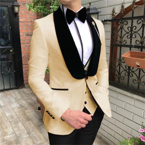 Abiti da uomo Abito da uomo 3 pezzi con scialle nero bavero slim business casual per matrimonio sposo banchetto smoking da lavoro set giacca gilet pantaloni