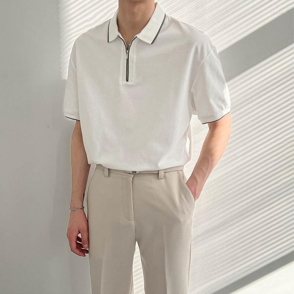 Мужские поло 2023, летняя модная рубашка-поло с коротким рукавом, свободная футболка в корейском стиле с лацканами, трендовый элегантный топ