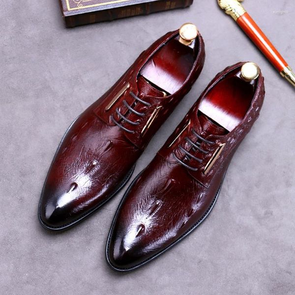 Vestido sapatos inverno crocodilo padrão de couro genuíno homens britânicos negócios na moda apontou lace up oxfords tamanho grande 38-46