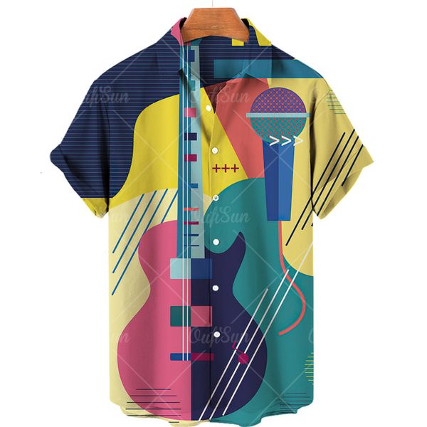 Camisas casuais masculinas 3D Impressão Oversized Top com instrumento musical Homem de luxo camisa de verão listra roupas vintage streetwear manga curta jojos 230912