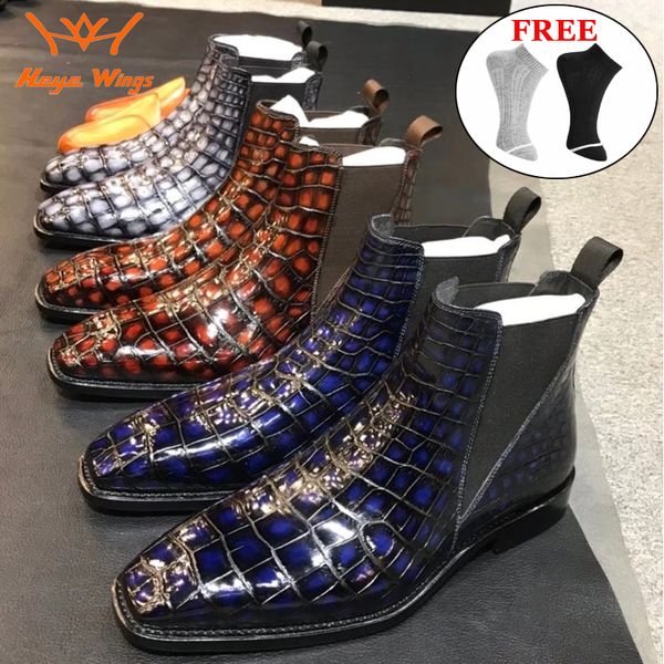 Elbise ayakkabıları HEYE WINGS Marka Lüks ayak bileği botları erkekler klasik el işi yüksek lisci deri chelsea el boyalı çok renkli 230912
