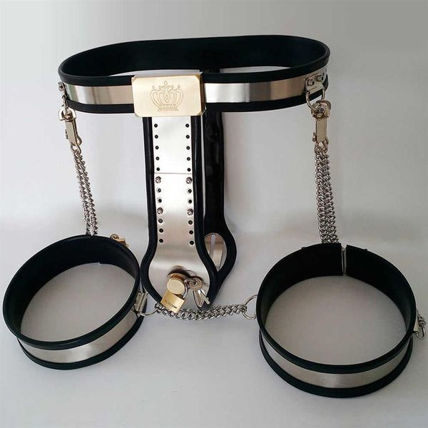 Cintura di castità femminile Pantaloni Polsini con anello per coscia BDSM Bondage Dispositivo di ritenuta in metallo in acciaio inossidabile Giocattoli erotici sexy per donne Adulti275d