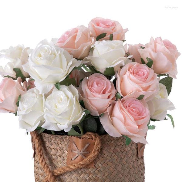 Flores decorativas 52cm rosa buquê de seda artificial alta qualidade grande para decoração de casamento falso vermelho decoração de mesa para casa