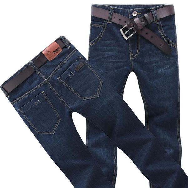 Новое поступление, мужские темно-синие джинсы высокого качества, джинсы полной длины для отдыха, стандартные прямые джинсовые брюки, большие размеры 280 г