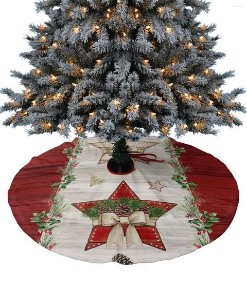 Decorazioni natalizie Copertura della base della gonna dell'albero della stella a cinque punte con venature del legno rosso Tappetino per la casa di Natale