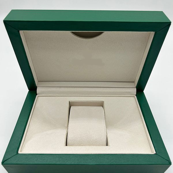 Designer-Luxusetui Erstklassige Box Grüne Uhrenbox Geschenk-Holzbox Rolex-Uhrenheft Kartenetikett und Papier Englische Schweizer Uhrenbox Montre Herren jason007