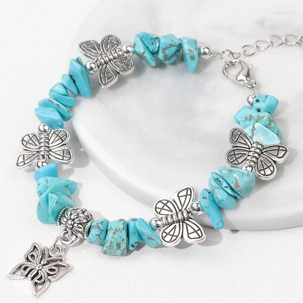 Braccialetti con ciondoli Bracciale farfalla moda donna blu turchese pietra femminile metallo gioielli fatti a mano ragazza amicizia regalo