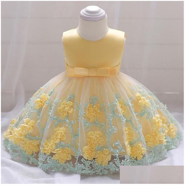 Meninas Vestidos Bebê Vestido Nascido Flor Bordado Princesa Para Primeiro 1º Ano Festa de Aniversário Carnaval Traje Drop Delivery Crianças Materni Dhjz6