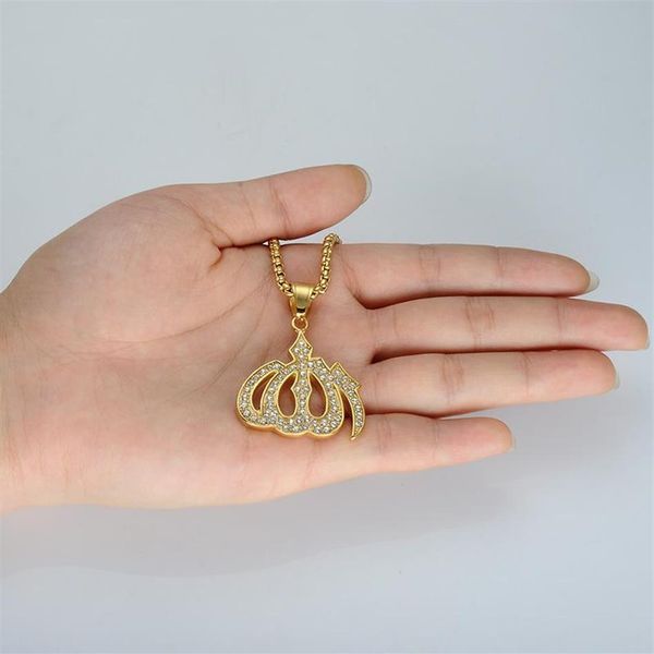 Brilhante cz islam pingente colar feminino aço inoxidável muçulmano collier para homens mulheres jóias religiosas presente colares318b