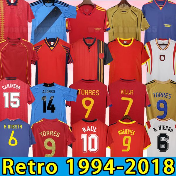 Camisas de futebol retro clássicas da Espanha Fabregas xavi luis ensrique alonso Iniesta Pique Torres Camiseta de Futbol Camisas de futebol 98 99 1994 1996 2002 2008 2012 2012 18 18