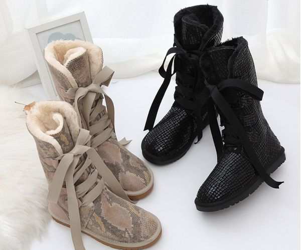Новые высокие зимние ботинки, женские цельные плюшевые зимние ботинки из кожи и меха, большие зимние теплые длинные ботинки на плоской подошве, размер 35-43