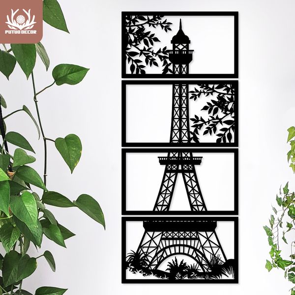 Pinturas Putuo Decor Arte De Parede De Madeira Torre Eiffel Preto Natureza Moderna Decoração De Parede Sala De Estar Quarto Ornamento Pintura 3D Criativo 230912
