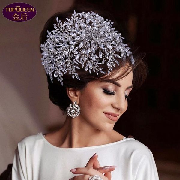 Luxus Diamant Blatt Blume Hochzeit Tiara Barock Kristall Braut Kopfbedeckung Krone Strass mit Hochzeit Schmuck Haarschmuck Di200U