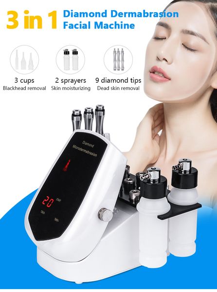 3 in 1 Diamond Microdermabrasie Machine Watersproeier Dermabrasie Vacuüm Zwarte Kop Verwijderen Huidreiniging Whitening Gezichtsverzorging Schoonheidsapparaat