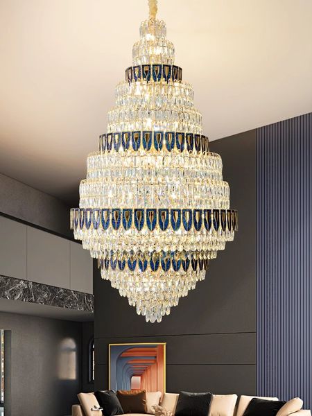 Grandi lampadari di cristallo K9 di lusso moderni Lampadari a soffitto a conchiglia di colore lungo moderno Apparecchio Ristorante Hotel Hall Foyer Soggiorno Decorazioni per la casa Illuminazione per interni