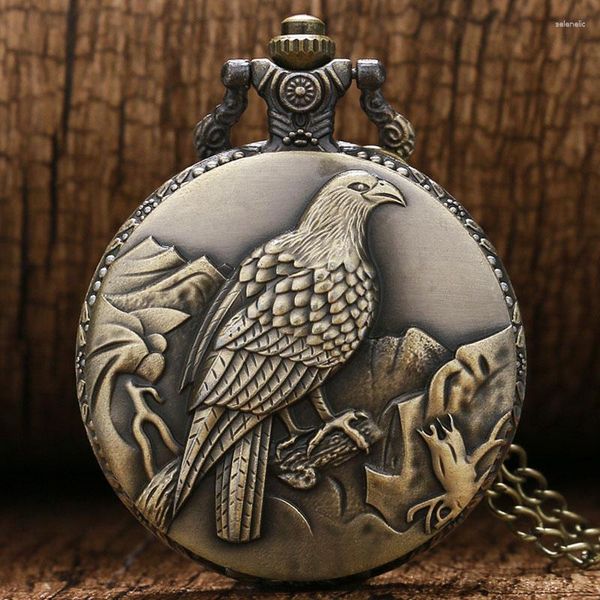 Relógios de bolso retro águia falcão pássaro relógio corrente pingente colar fob feminino masculino presente natal reloj de bolsillo