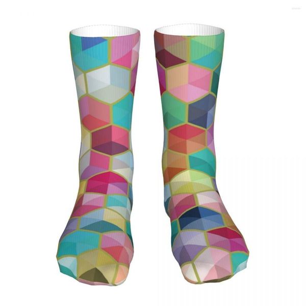 Erkek Çoraplar Erkekler Bisiklet Altıgen Renkli Arka Pamuk Gökkuşağı Geometrik Sanat Kadın Çorap