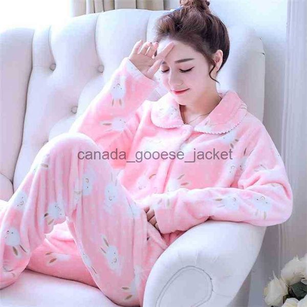 Frauen Schlaf Lounge Pyjama Weibliche Winter Frauen Warme Sexy Pyjamas Große Größe Homewear Mode Mama Cartoon Rosa Hase 210809L230913