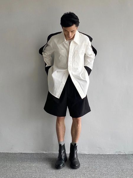 XS-6XL Nuovo 2023 Uomo Donna Abbigliamento Passerella di nicchia Cuciture in bianco e nero Maniche lunghe Camicia Amanti del cappotto Costumi taglie forti