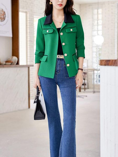 Ternos femininos outono moda casual jaquetas casacos estilo coreano único breasted blazer mujer 2023 plus size topos verde outerwear