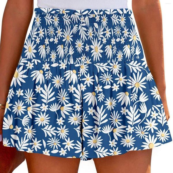 Shorts femininos elegantes para mulheres festa casual confortável plantas florais impressas senhoras 2023 praia mulher pantalones cortos