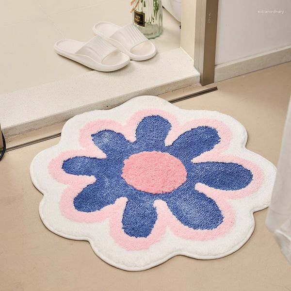 Tapetes imitação cashmere tapete bonito rosa flor banheiro absorvente antiderrapante sala de estar tapete infantil