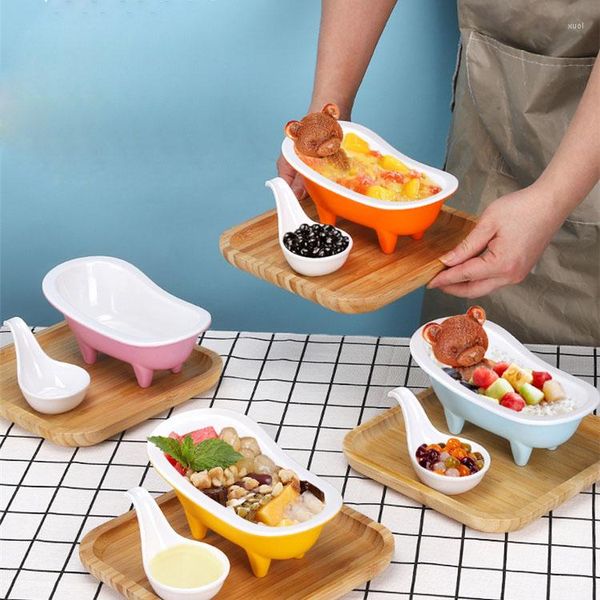 Teller Kunststoff Langlebig Kreative Badewanne Schüssel Design Tee Restaurant Kinder Zucker Wasser Kommerziellen Taro Runde Dessert ZD927