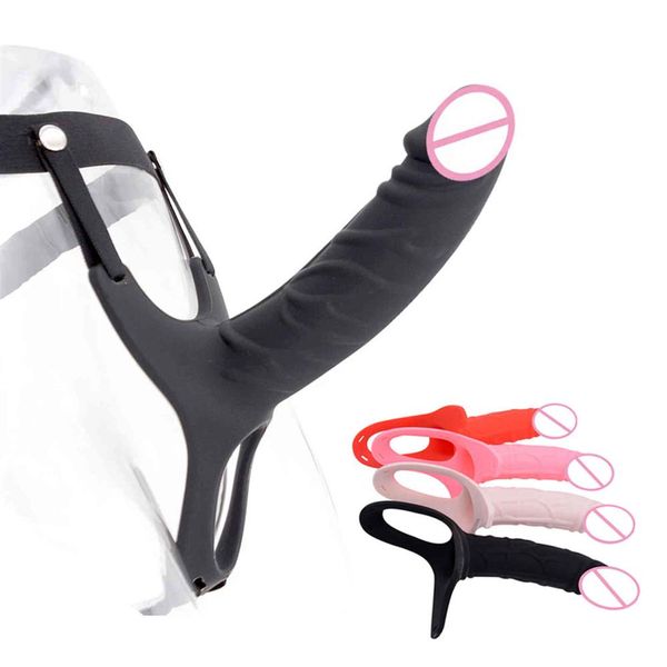 Strap-on oco vibrador calças pênis manga extensor strapon arnês para homens cinta em cinto realista brinquedos sexuais gay3148