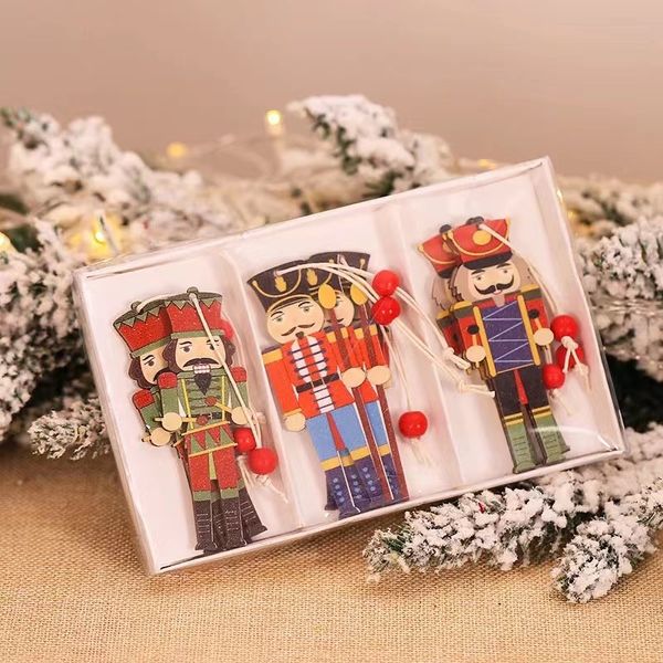 Noel Süslemeleri Yaratıcı Baskı Sevimli Ceviz Askeri Ahşap Küçük Kolye Renkli Baskı Noel Ağacı Aksesuarları