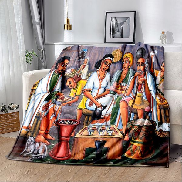 Cobertores Pintura Etíope Arte África Cobertor Macio Cobertor para Casa Quarto Cama Sofá Piquenique Viagem Escritório Cobertor Cobertor Crianças 230912