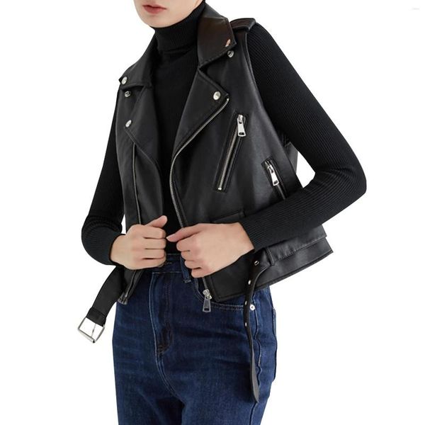 Motorradbekleidung Biker Reißverschluss Damen Weste Frühling Herbst Reise Weiches PU-Leder mit verstellbarem Gürtel Mode Alltag Streetwear Casual