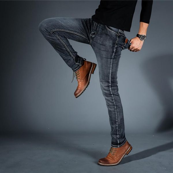 Jeans masculinos 2021 cholyl homens midweigth estiramento spandex denim calças slim fit para negócios jean azul e preto color174k