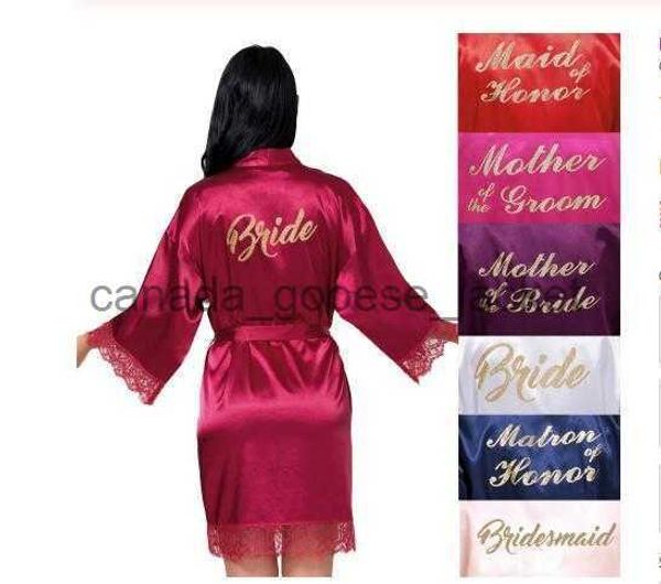 Damen Schlaf-Lounge-Morgenkleid, individuelles Stempeln, goldene Buchstaben, sexy Spitzendekor, Nähte, Seidenpyjamas, Braut-Robe, mehrfarbig, Satin-Roben für Damen, 220621L230913