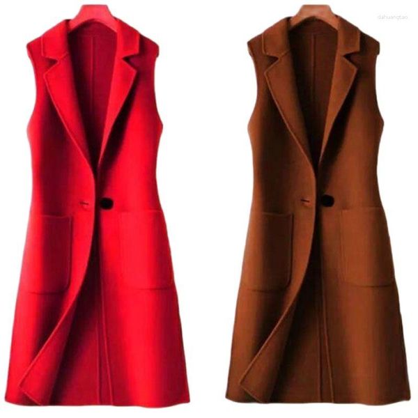 Chalecos de mujer 2023 Chaleco de tela de lana chaqueta primavera otoño delgado todo fósforo temperamento de longitud media traje cuello chaleco de mujer