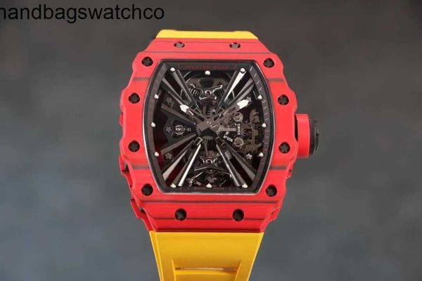 Часы RicharMilles с механическим механизмом, резиновый ремешок, керамический циферблат, водонепроницаемые RM12-01, настоящие фантастические мужские часы, качество T5AW, углеродное волокно