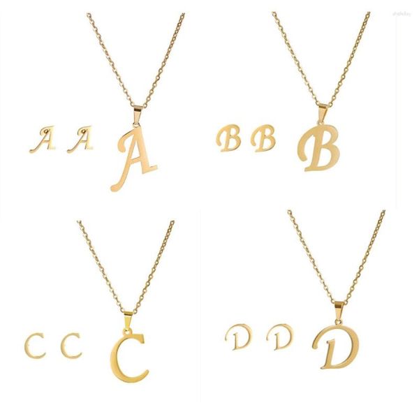 Halskette Ohrringe Set Mode 26 Initialen Buchstaben Schmuck Für Frauen Vergoldet Alphabet Edelstahl Geschenke Großhandel