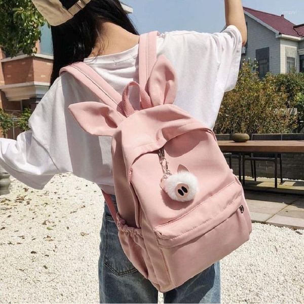 Sacos escolares moda rosa para meninas designer kawaii porco orelha animal mochila mulheres viagem outing estudante saco de livro