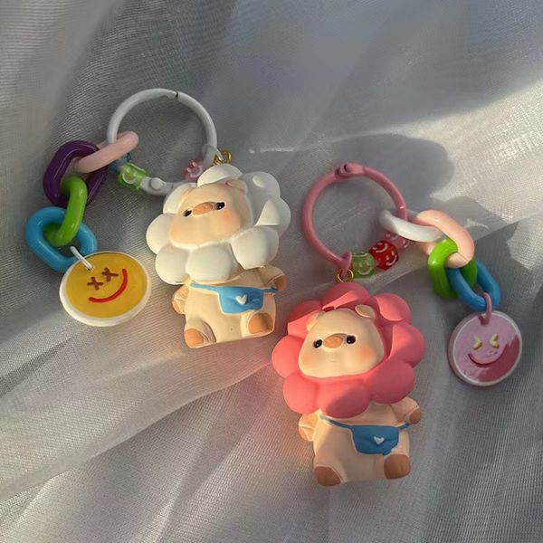 Peluş Anahtar Zincir Toy Oyuncak Domuz Çok Volor Karikatür Bebek Reçine Güneş Çiçek Güzel Moda Araba Anahtarlık Hang Bag Gülümseyen Yüz Hediyesi 230914