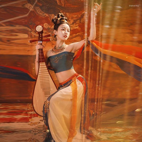 Palco desgaste 1set/lote trajes de dança folclórica chinesa senhora sexy dança clássica