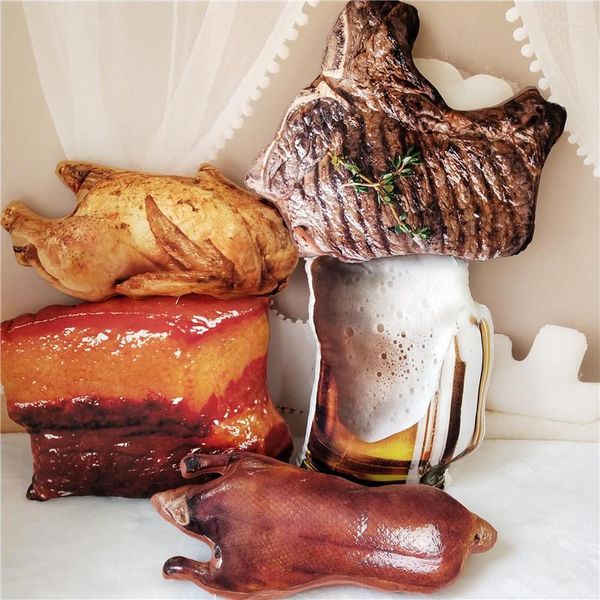 Cuscino Cibo realistico Peluche Ripieno Bicchiere di birra Bistecca di manzo Pulcino arrosto Anatra Maiale in umido BBQ Barbecue Bevanda analcolica Snack Prop