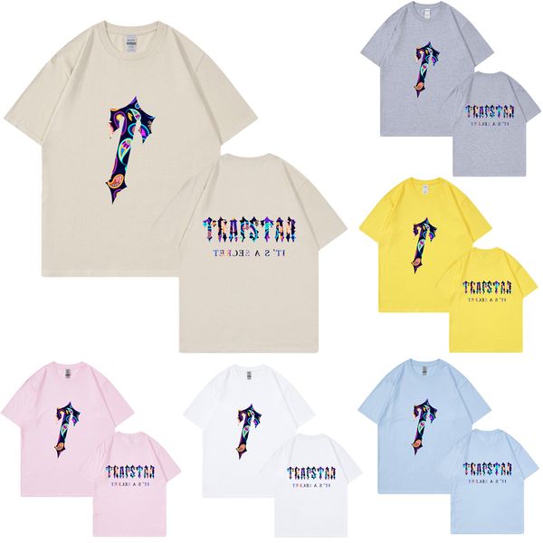 Novos homens camisetas Trapstar Camiseta Designer Camisas Jersey Imprimir Carta Luxo Camisas Rainbow Color Verão Esportes Moda Algodão Cordão Top Manga Curta