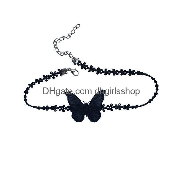 Chokers Playf Cute Girl Black Veet Lace Borboleta Gargantilha Saia Estudante Clavícula Pescoço Cadeia Fada Jóias Mulheres Colar Presente Drop Deli Dhibo